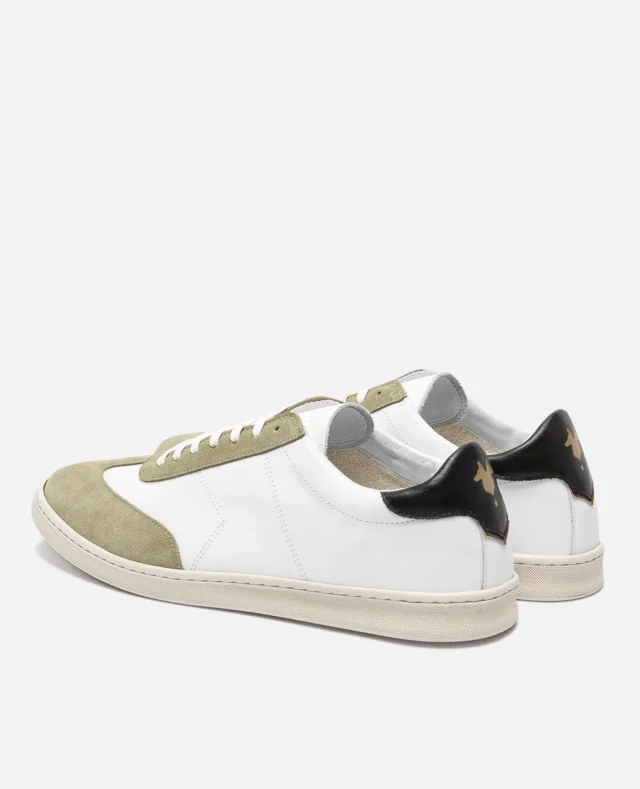 Kost Paris - Sneakers en cuir blanc et kaki homme Jerry