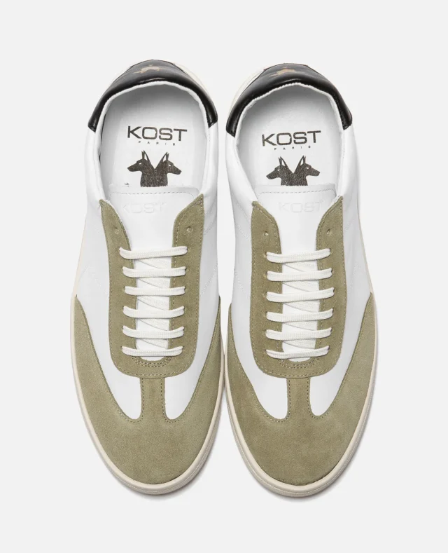 Kost Paris - Sneakers en cuir blanc et kaki homme Jerry
