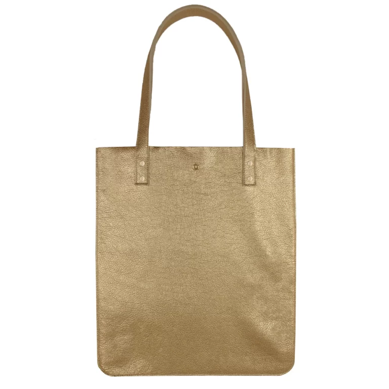 Jules et Jenn - Sac cabas plat cuir grainé métallisé doré