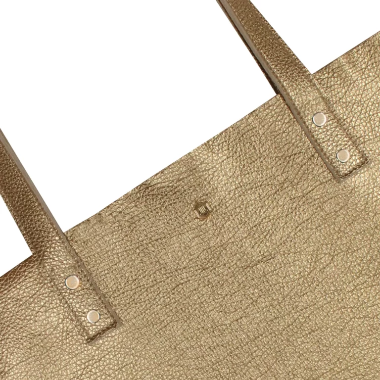 Jules et Jenn - Sac cabas plat cuir grainé métallisé doré