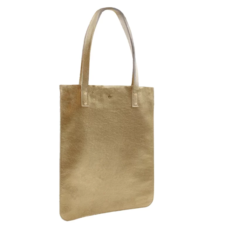 Jules et Jenn - Sac cabas plat cuir grainé métallisé doré