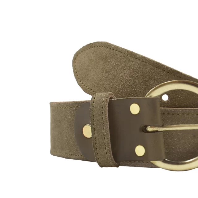Jules et Jenn - Ceinture femme bohème cuir daim kaki