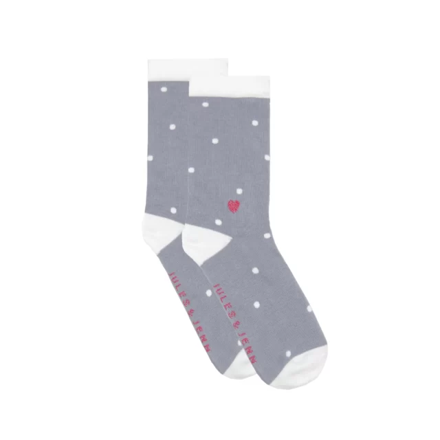 Jules et Jenn - Chaussettes femme à pois coton gris & blanc