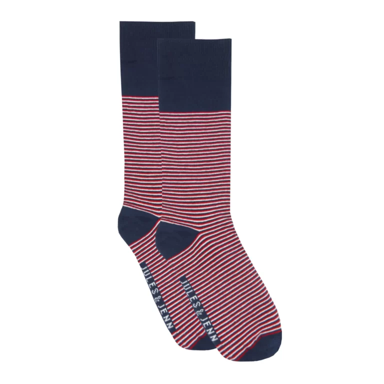 Jules et Jenn - Chaussettes rayées coton bleu et rouge