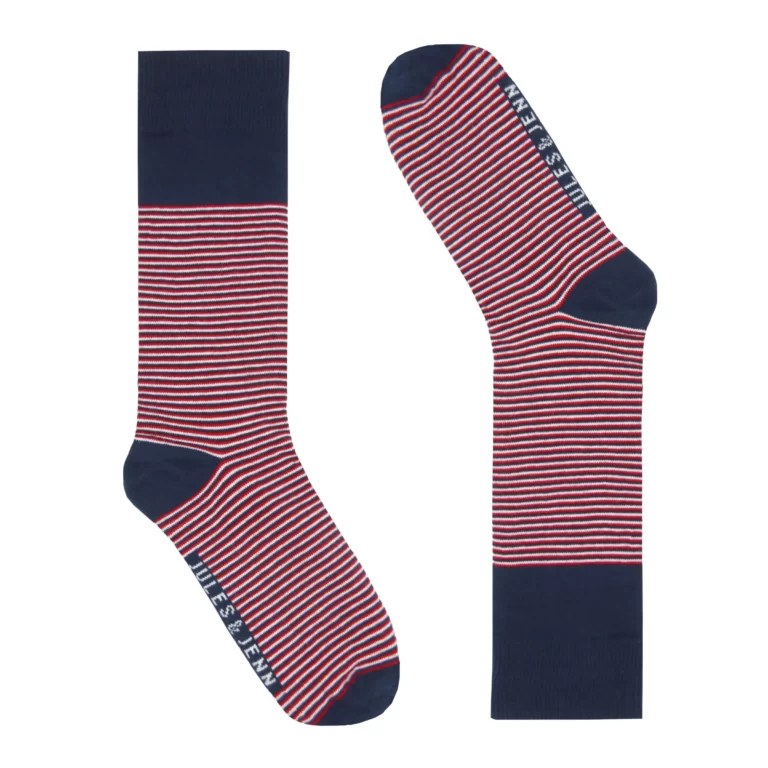 Jules et Jenn - Chaussettes rayées coton bleu et rouge