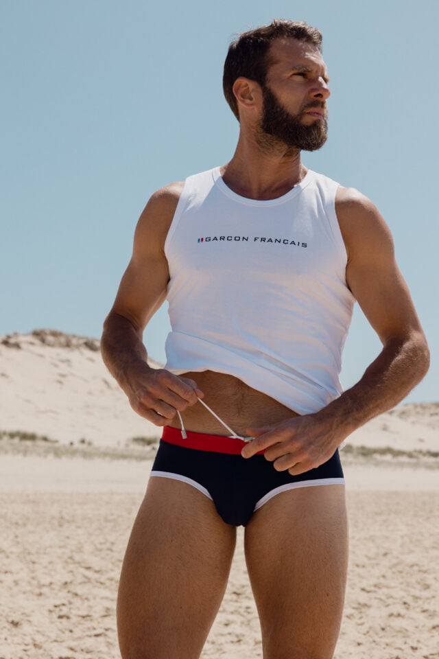 slip de bain broderie tricolore garçon français