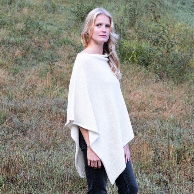 Sweet Alpaga - Grand poncho alpaga blanc naturel