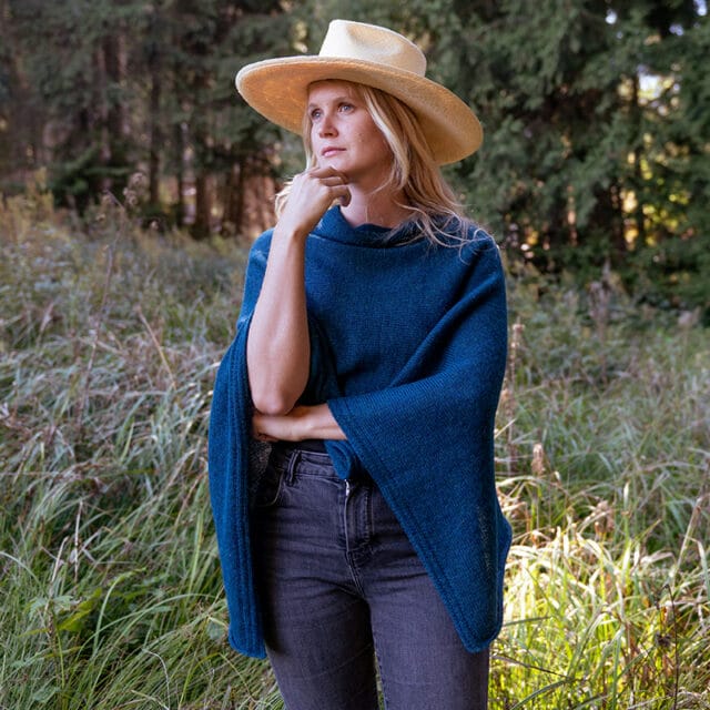 Sweet Alpaga - Grand poncho alpaga bleu canard