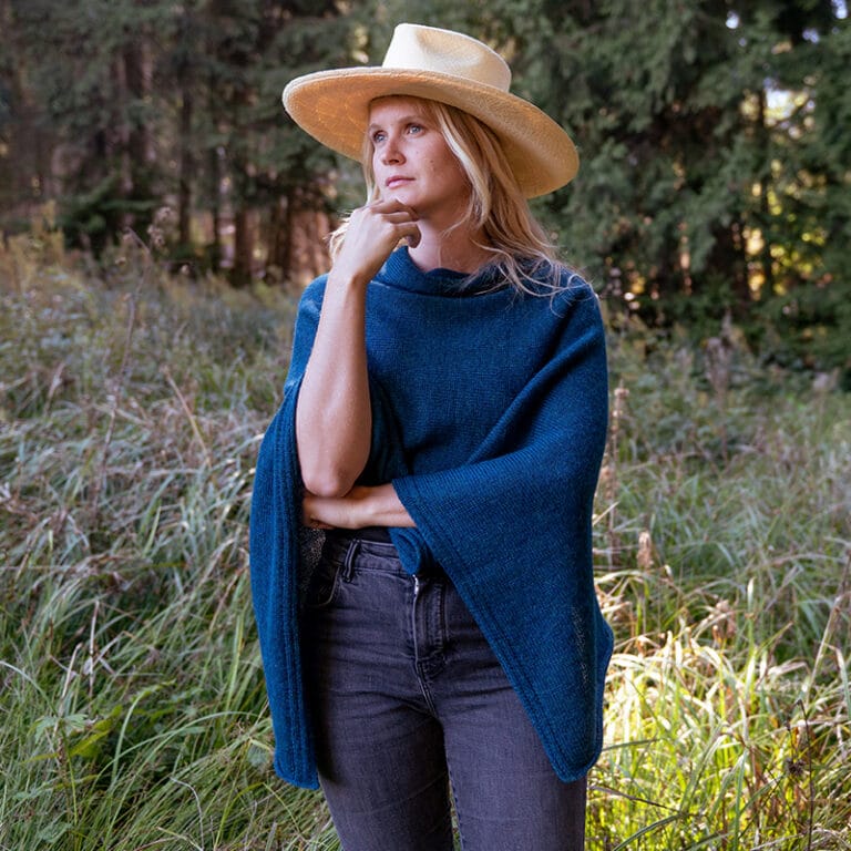 Sweet Alpaga - Grand poncho alpaga bleu canard