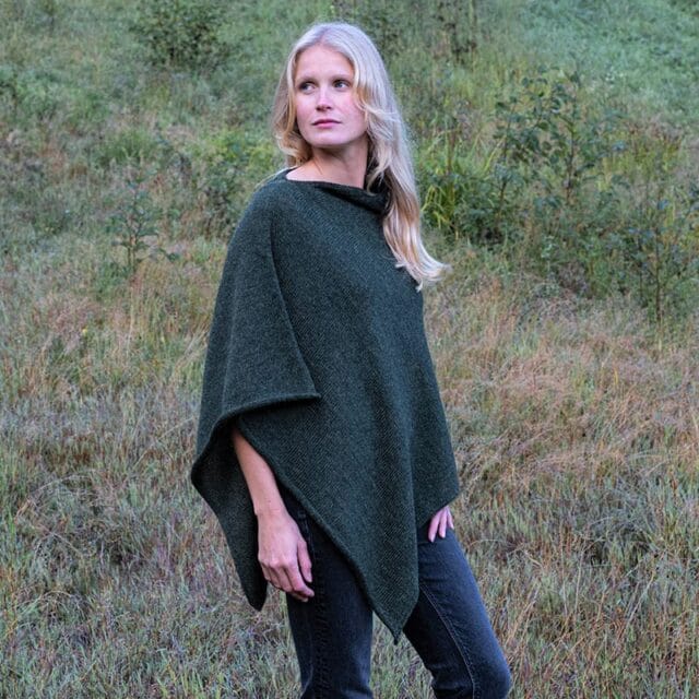 Sweet Alpaga - Grand poncho alpaga vert sapin