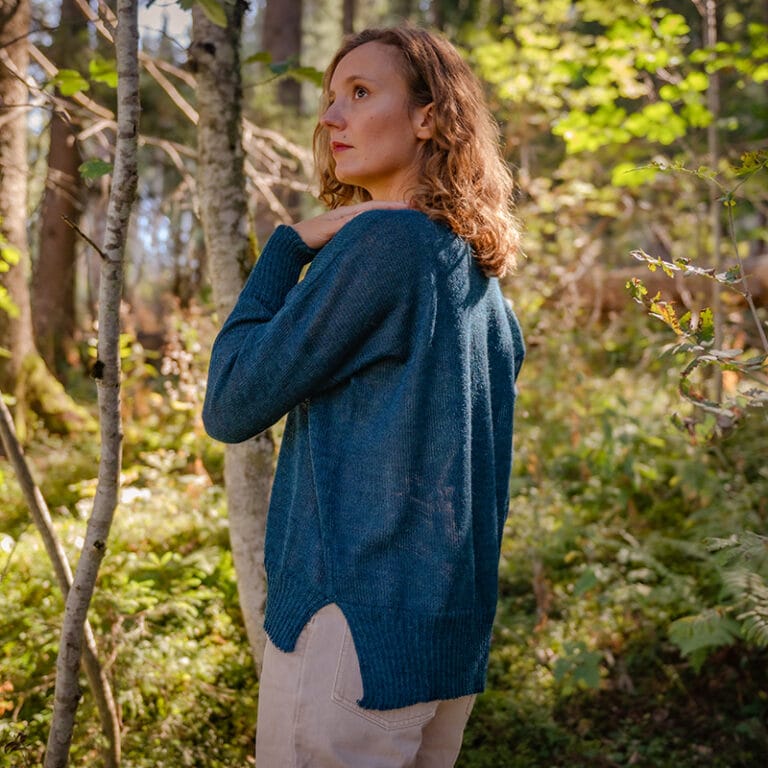 Sweet Alpaga - Pull alpaga fin col V bleu canard
