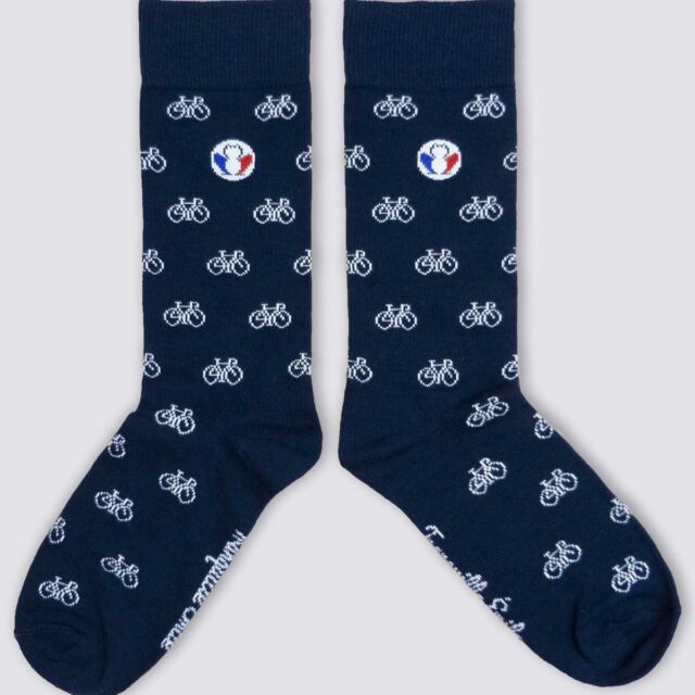 Tranquille Émile - Chaussettes bleues à motifs blancs Les Vélos