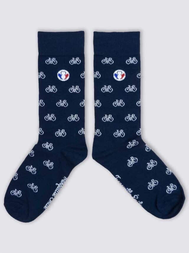 Tranquille Émile - Chaussettes bleues à motifs blancs Les Vélos