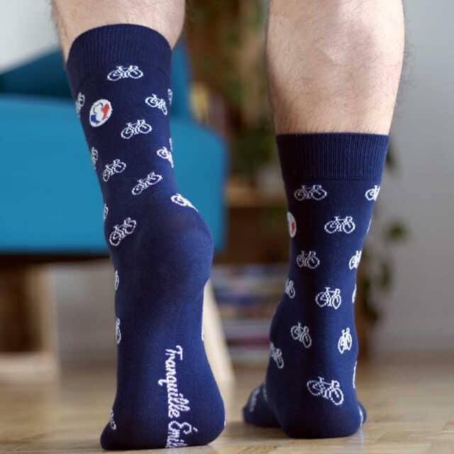 Tranquille Émile - Chaussettes bleues à motifs blancs Les Vélos