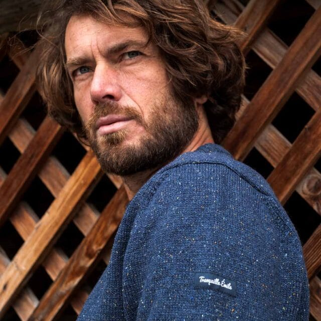 Tranquille Émile - Pull laine recyclée homme bleu Le Consciencieux