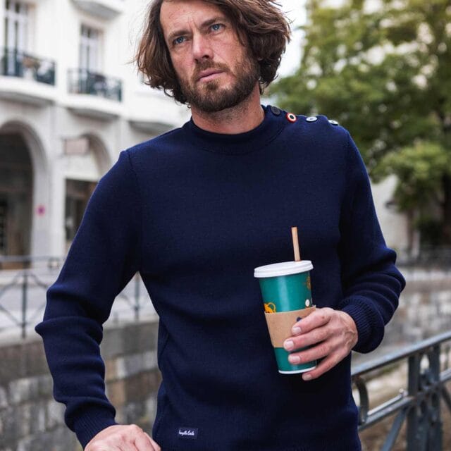Tranquille Émile - Pull en laine homme bleu marine Le Navigateur