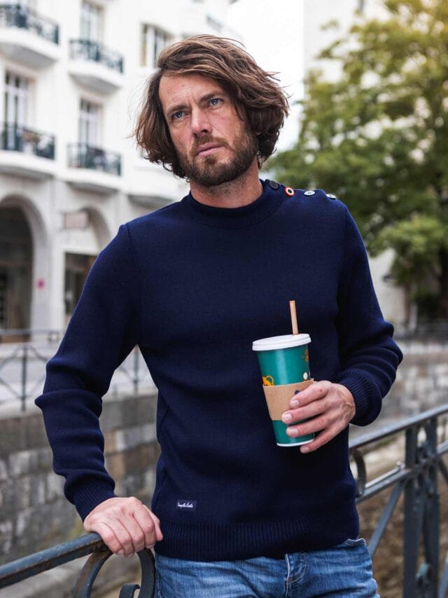 Tranquille Émile - Pull en laine homme bleu marine Le Navigateur