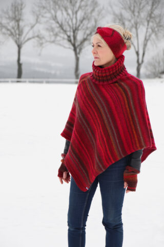 Maison Bonnefoy - Poncho Rafael bordeaux-marron en maille