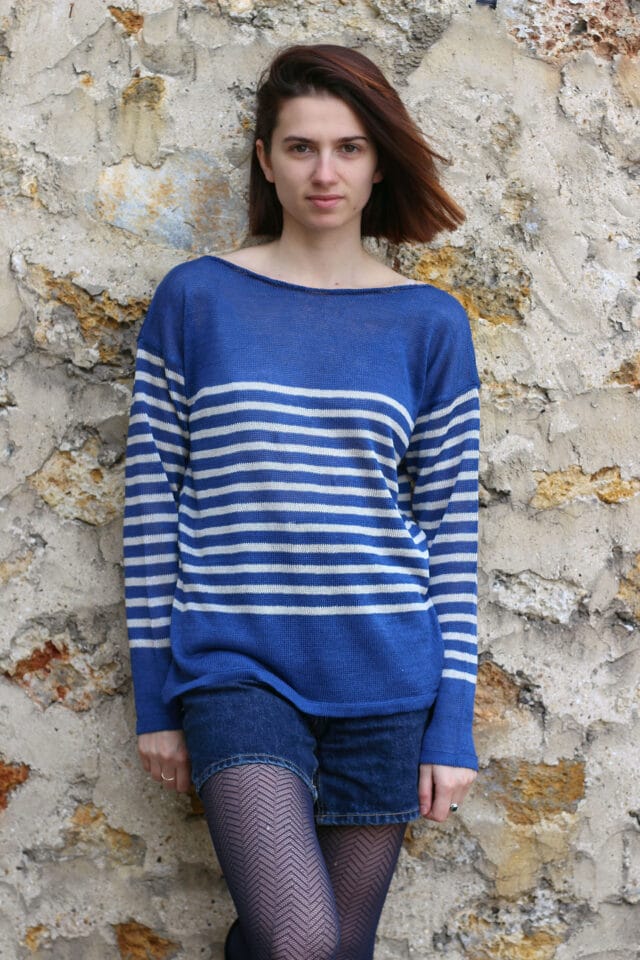 menthe bleu face Plusdepull - Marinière Menthe Bleu Nuit / Lin
