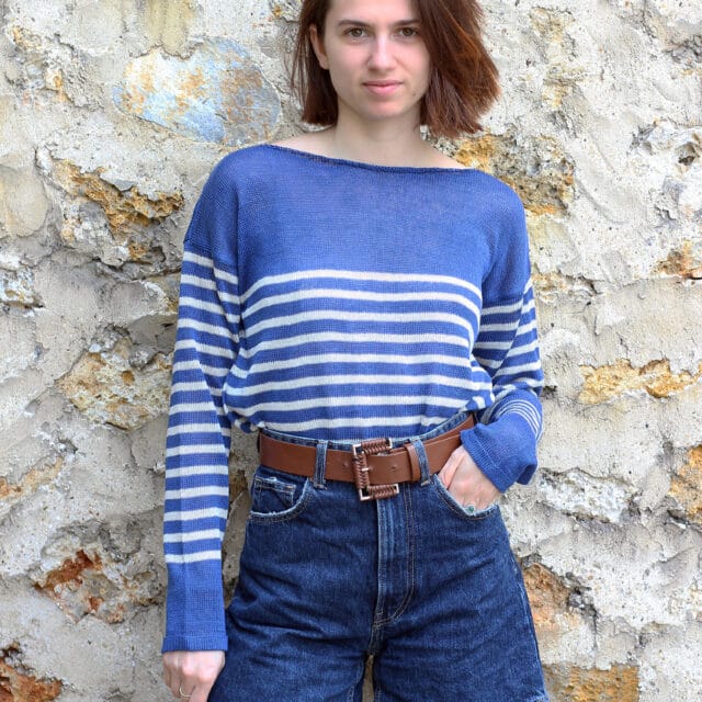 Plusdepull - Marinière Menthe Bleu Nuit / Lin