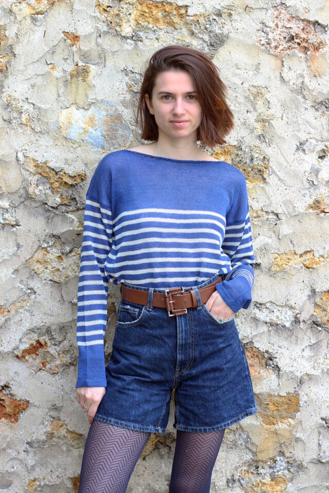 Plusdepull - Marinière Menthe Bleu Nuit / Lin