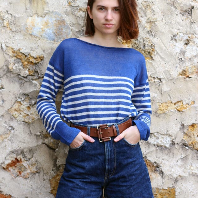 Plusdepull - Marinière Menthe Bleu Nuit / Lin