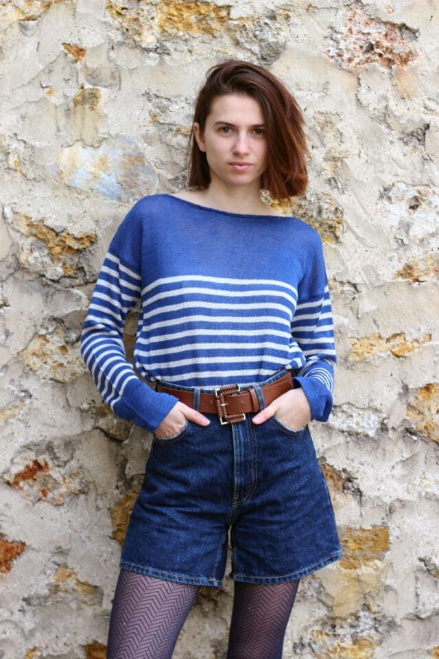 Plusdepull - Marinière Menthe Bleu Nuit / Lin