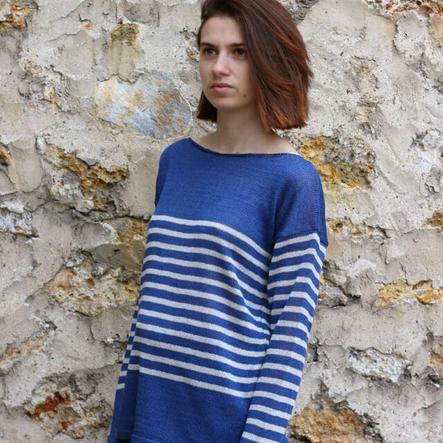 Plusdepull - Marinière Menthe Bleu Nuit / Lin