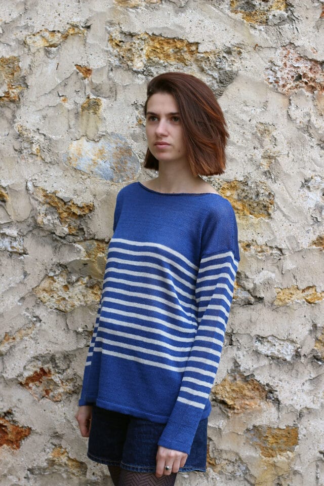 Plusdepull - Marinière Menthe Bleu Nuit / Lin