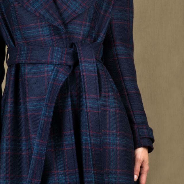 My tailor is Joh - Manteau mi-long laine prince de galles bleu violet Palace