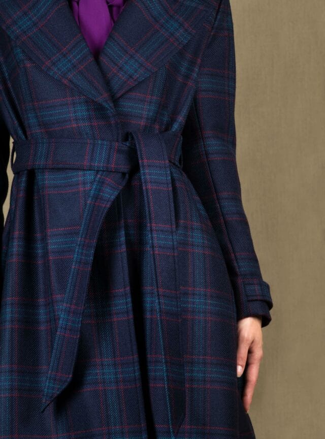 My tailor is Joh - Manteau mi-long laine prince de galles bleu violet Palace