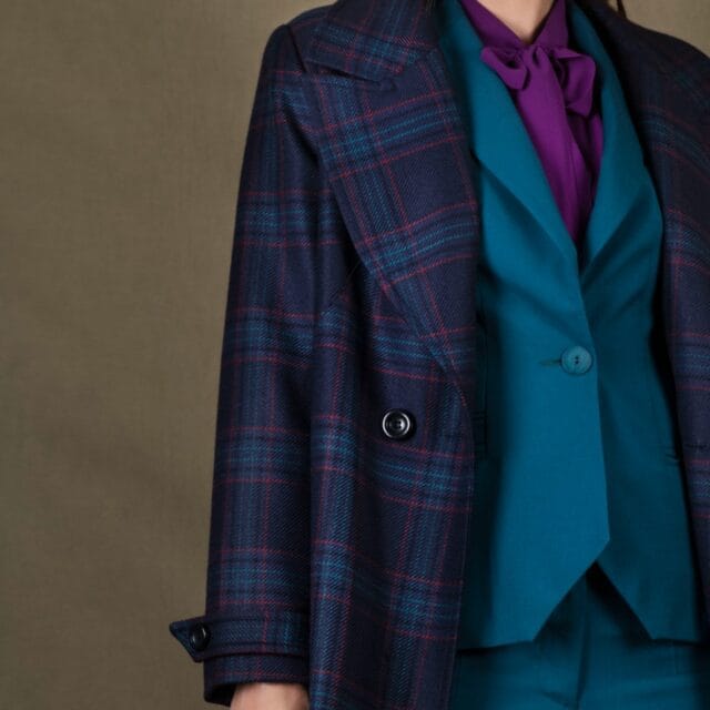 My tailor is Joh - Manteau mi-long laine prince de galles bleu violet Palace