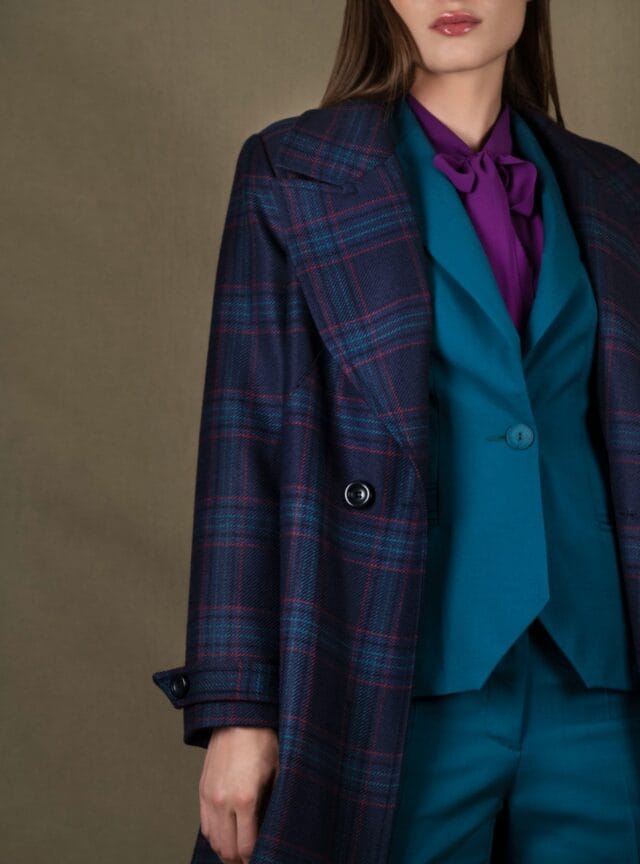 My tailor is Joh - Manteau mi-long laine prince de galles bleu violet Palace