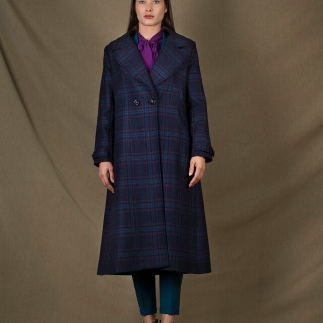 My tailor is Joh - Manteau mi-long laine prince de galles bleu violet Palace
