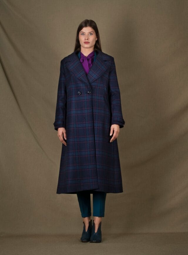 My tailor is Joh - Manteau mi-long laine prince de galles bleu violet Palace