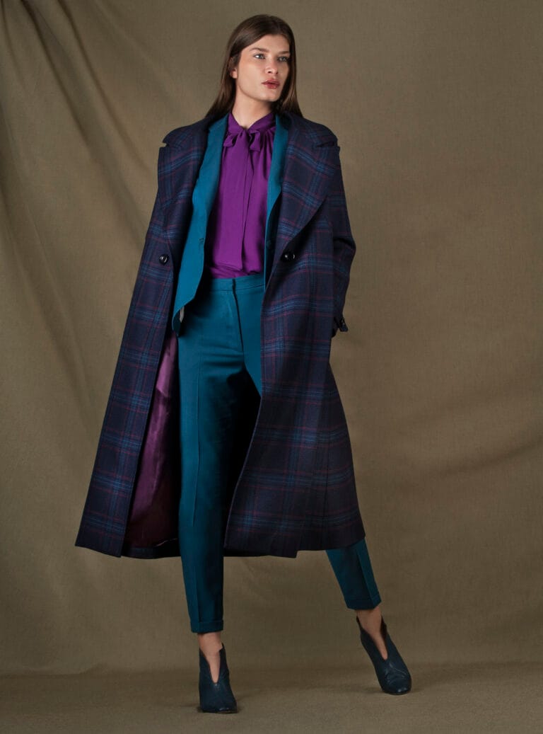 My tailor is Joh - Manteau mi-long laine prince de galles bleu violet Palace