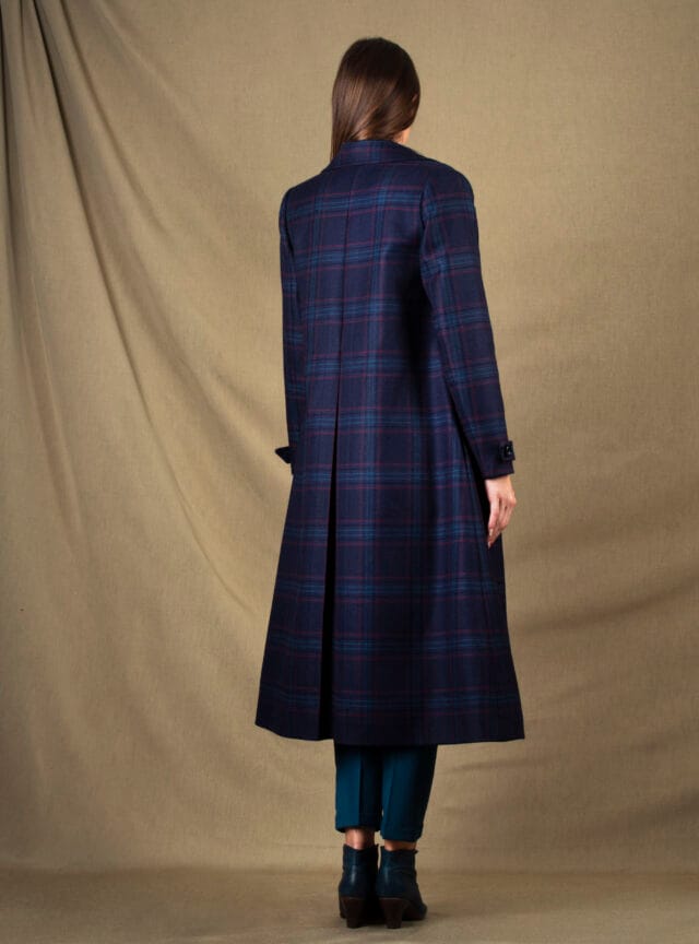 My tailor is Joh - Manteau mi-long laine prince de galles bleu violet Palace