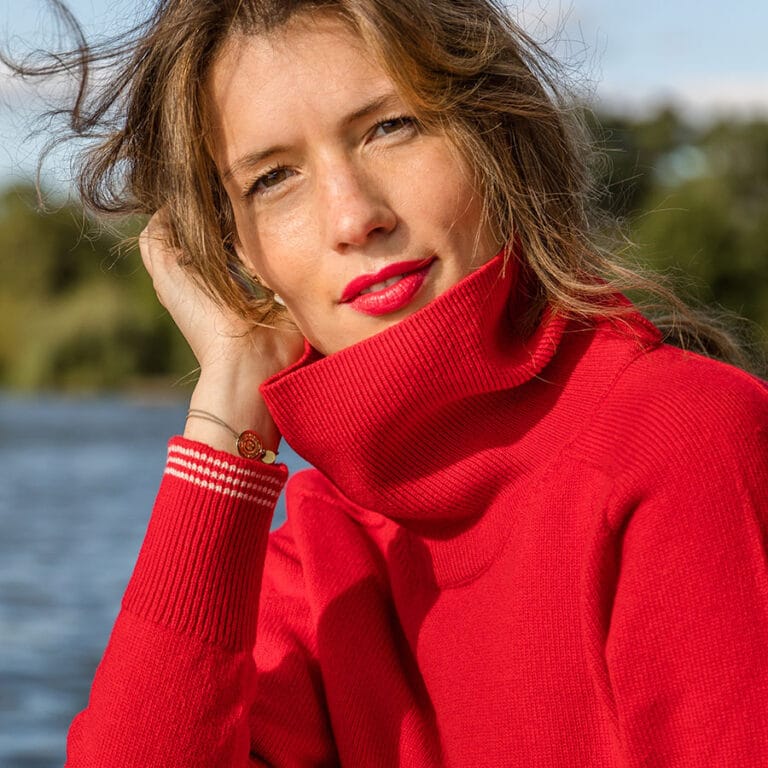 Rouge Marguerite - Pull col montant rouge / crème