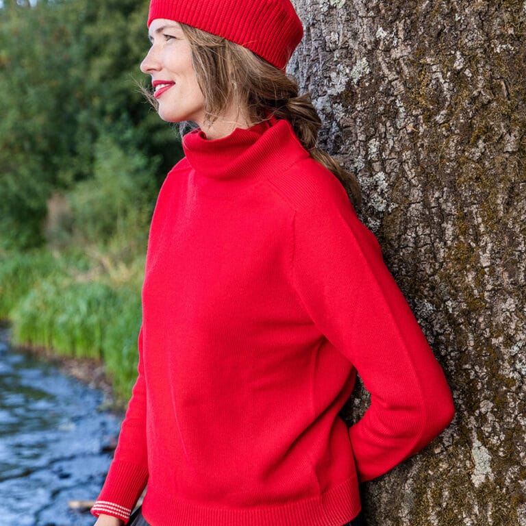 Rouge Marguerite - Pull col montant rouge / crème
