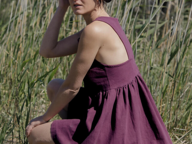 Robe été en lin violet joli dos nu marque française éco-responsable
