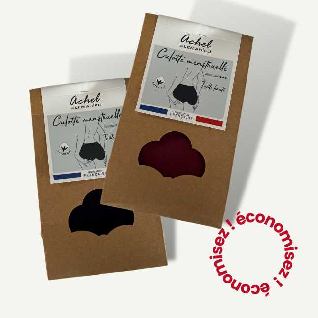 2 Culottes Menstruelles Taille Haute – Noir + Grenat