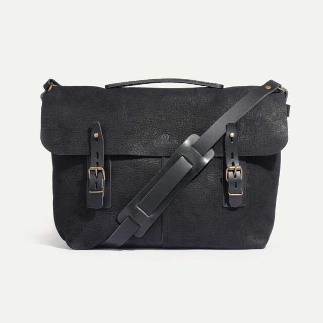 Bleu de Chauffe - Sac besace Lucien - Charbon Noir / Cuir Waxé - new