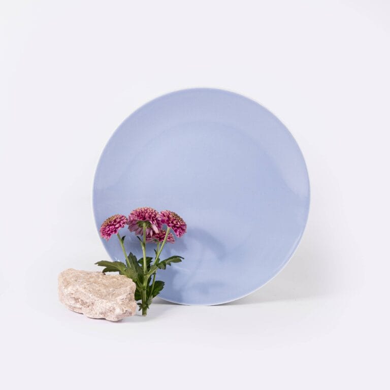Ogre La Fabrique - La grande assiette en porcelaine ronde bleu pastel
