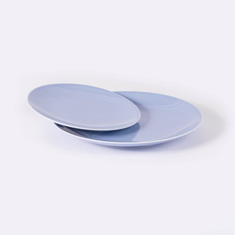 Ogre La Fabrique - La grande assiette en porcelaine ronde bleu pastel