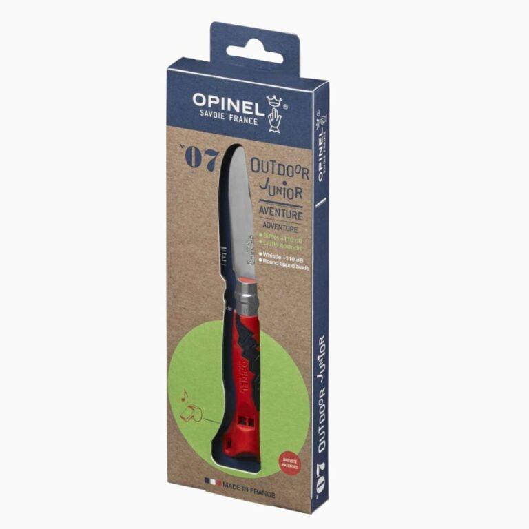Opinel - Couteau de poche N°07 Outdoor Junior Rouge pour enfant - Lame bout rond 8 cm acier inoxydable - Manche sifflet - Made in France