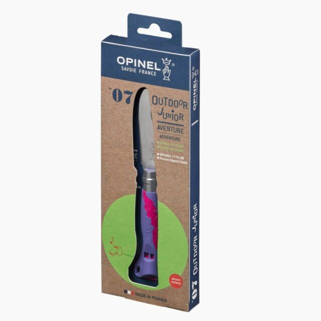 Opinel - Couteau de poche N°07 Outdoor Junior Parme pour enfant - Lame bout rond 8 cm acier inoxydable - Manche sifflet - Made in France