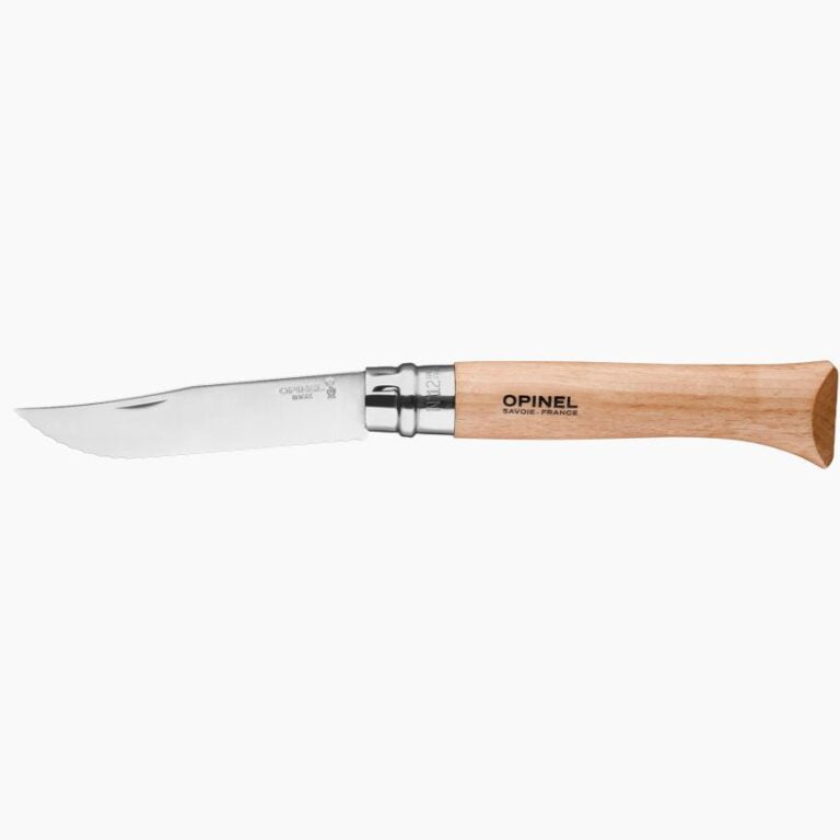 Opinel - Couteau N°12 Cranté - Lame crantée acier inoxydable 12 cm - Manche hêtre - Couteau à pain fruits légumes - Pique-nique - Made in France