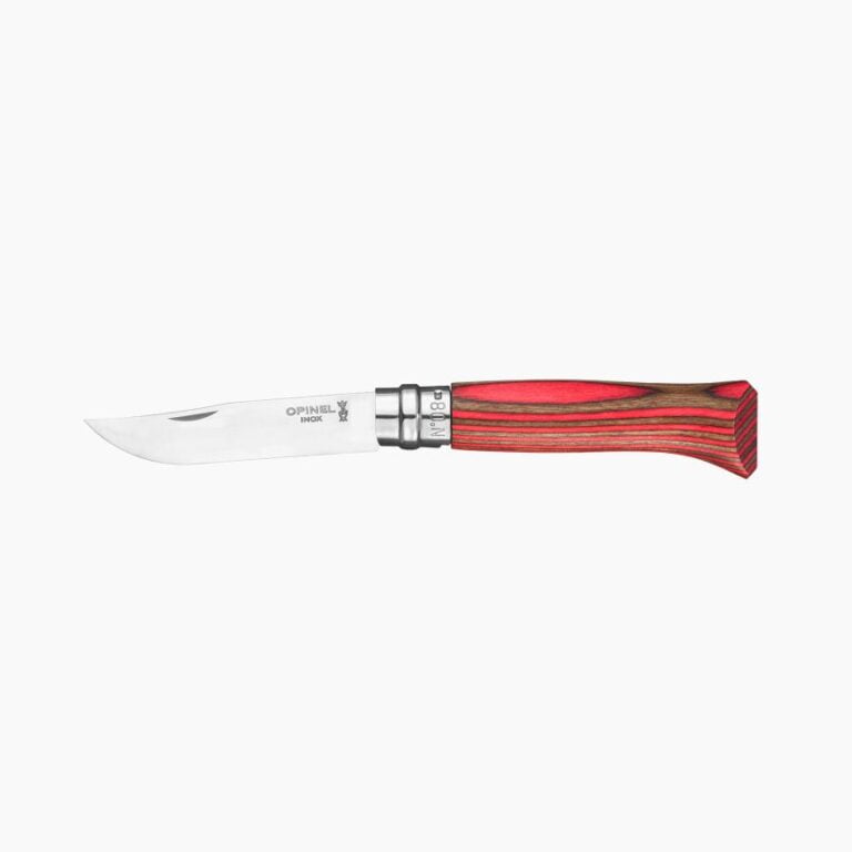 Opinel - Couteau de poche N°08 Bouleau Lamellé Rouge - Lame acier inoxydable 8