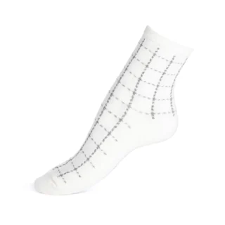 Chaussettes « Le Faux Carreau » blanc/gris Brillo par la marque Maison Broussaud Maison Broussaud - Chaussettes « Le Faux Carreau » blanc/gris Brillo