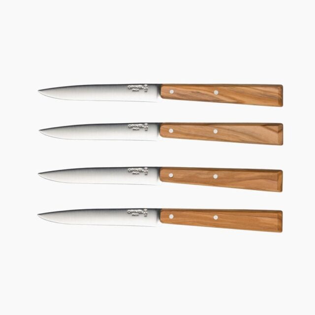 Opinel - Coffret 4 Couteaux de table N°125 Bon Appétit Sud - Lame lisse acier inox 11 cm à steak - Manche Bois Olivier - Made in France
